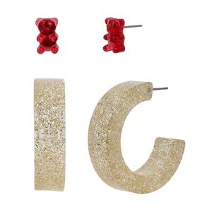 Betsey Johnson Gummy Bear Stud & Hoop Earrings Set